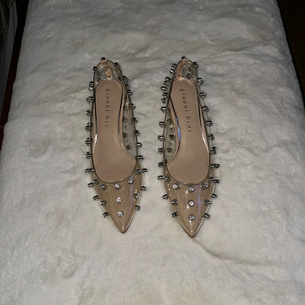 Clear kitten heels with studs. Perfect for the Holidays or with jeans.